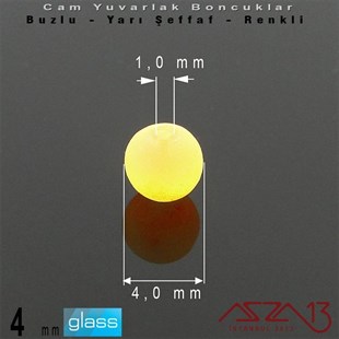 Yuvarlak - 4 mm - Neon Kavuniçi - Yarı Şeffaf - Buzlu Yüzey - Cam Boncuk / 50 Adet