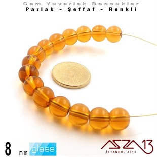 Yuvarlak - 8 mm - Topaz - Şeffaf - Parlak Yüzey - Cam Boncuk / 30 Adet
