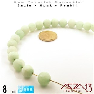 Yuvarlak - 8 mm - Neon Çağla Yeşili - Opak - Buzlu Yüzey - Cam Boncuk / 30 Adet