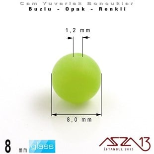 Yuvarlak - 8 mm - Neon Yeşil - Opak - Buzlu Yüzey - Cam Boncuk / 30 Adet