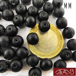 Yuvarlak 8 mm, İmitasyon Mat Siyah Oniks Cam Boncuk / Paket İçeriği 50 Adet