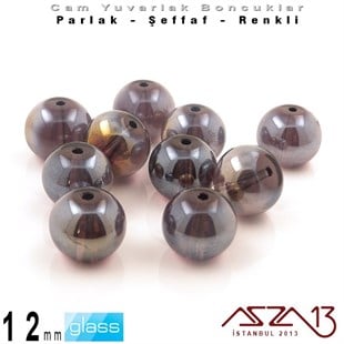 Yuvarlak - 12 mm - Janjanlı Hematit - Şeffaf - Parlak Yüzey - Cam Boncuk / 10 Adet