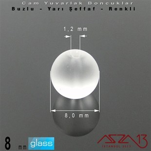 Yuvarlak - 8 mm - Beyaz - Yarı Şeffaf - Buzlu Yüzey - Cam Boncuk / 30 Adet
