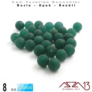 Yuvarlak - 8 mm - Neon Neft Yeşil - Opak - Buzlu Yüzey - Cam Boncuk / 30 Adet