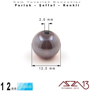 Yuvarlak - 12 mm - Janjanlı Hematit - Şeffaf - Parlak Yüzey - Cam Boncuk / 10 Adet