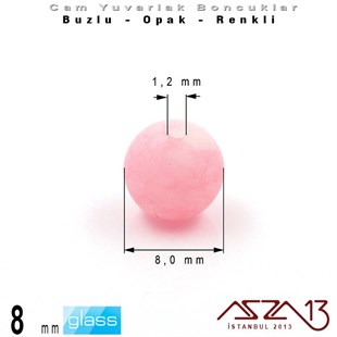 Yuvarlak - 8 mm - Neon Şeker Pembe - Opak - Buzlu Yüzey - Cam Boncuk / 30 Adet