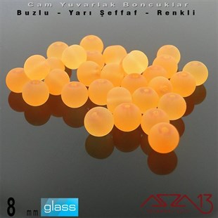 Yuvarlak - 8 mm - Neon Kavuniçi  - Yarı Şeffaf - Buzlu Yüzey - Cam Boncuk / 30 Adet