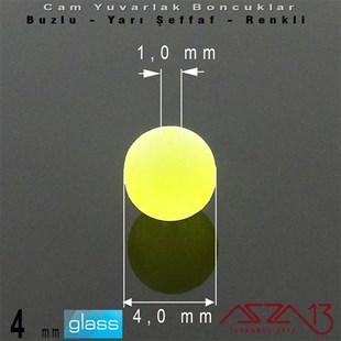 Yuvarlak - 4 mm - Neon Sarı - Yarı Şeffaf - Buzlu Yüzey - Cam Boncuk / 50 Adet