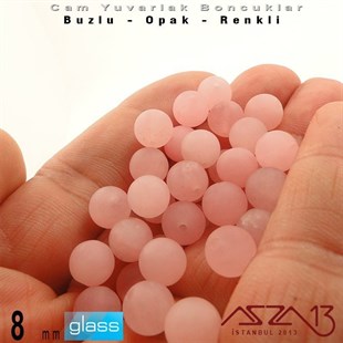Yuvarlak - 8 mm - Neon Şeker Pembe - Opak - Buzlu Yüzey - Cam Boncuk / 30 Adet