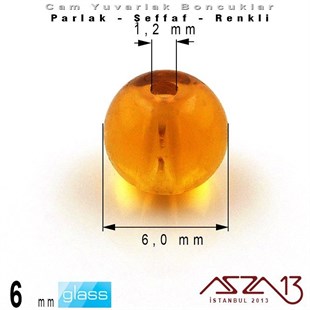 Yuvarlak - 6 mm - Topaz - Şeffaf - Parlak Yüzey - Cam Boncuk / 40 Adet