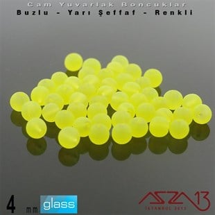Yuvarlak - 4 mm - Neon Sarı - Yarı Şeffaf - Buzlu Yüzey - Cam Boncuk / 50 Adet