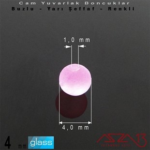 Yuvarlak - 4 mm - Neon Açık Pembe - Yarı Şeffaf - Buzlu Yüzey - Cam Boncuk / 50 Adet