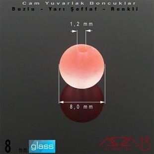 Yuvarlak - 8 mm - Neon Somon - Yarı Şeffaf - Buzlu Yüzey - Cam Boncuk / 30 Adet