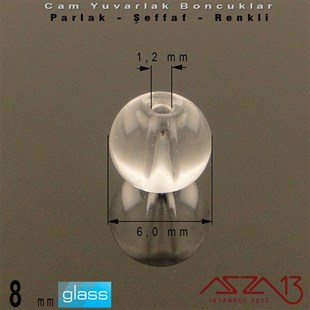 Yuvarlak - 6 mm - Beyaz - Şeffaf - Parlak Yüzey - Cam Boncuk / 40 Adet