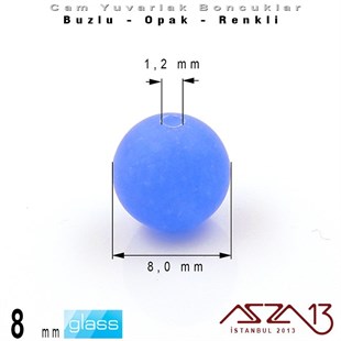 Yuvarlak - 8 mm - Neon Gök Mavi - Opak - Buzlu Yüzey - Cam Boncuk / 30 Adet