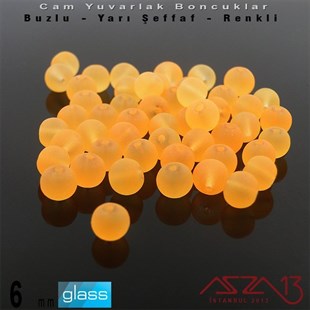 Yuvarlak - 6 mm - Neon Kavuniçi - Yarı Şeffaf - Buzlu Yüzey - Cam Boncuk / 40 Adet