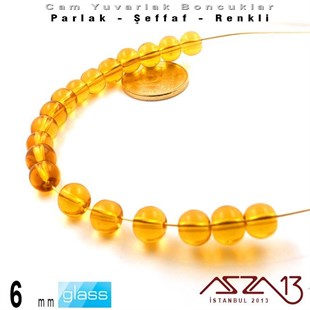 Yuvarlak - 6 mm - Topaz - Şeffaf - Parlak Yüzey - Cam Boncuk / 40 Adet