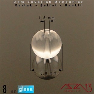 Yuvarlak - 8 mm - Beyaz - Şeffaf - Parlak Yüzey - Cam Boncuk / 30 Adet