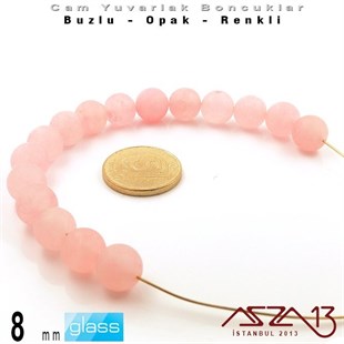 Yuvarlak - 8 mm - Neon Şeker Pembe - Opak - Buzlu Yüzey - Cam Boncuk / 30 Adet