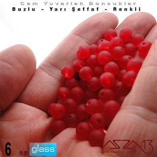 Yuvarlak - 6 mm - Neon Vişne - Yarı Şeffaf - Buzlu Yüzey - Cam Boncuk / 40 Adet