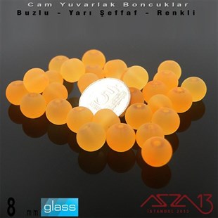 Yuvarlak - 8 mm - Neon Kavuniçi  - Yarı Şeffaf - Buzlu Yüzey - Cam Boncuk / 30 Adet