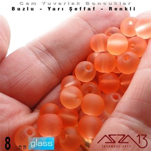 Yuvarlak - 8 mm - Neon Somon  - Yarı Şeffaf - Buzlu Yüzey - Cam Boncuk / 30 Adet