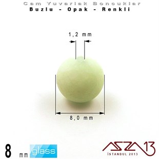 Yuvarlak - 8 mm - Neon Çağla Yeşili - Opak - Buzlu Yüzey - Cam Boncuk / 30 Adet