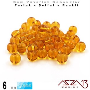 Yuvarlak - 6 mm - Topaz - Şeffaf - Parlak Yüzey - Cam Boncuk / 40 Adet