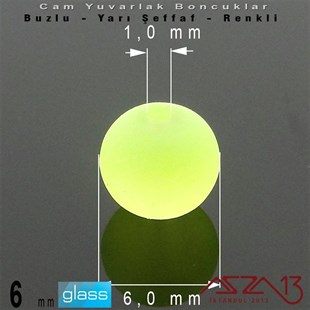 Yuvarlak - 6 mm - Neon Yeşil - Yarı Şeffaf - Buzlu Yüzey - Cam Boncuk / 40 Adet