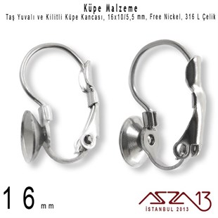 Çelik  5,5 mm (SS25) Taş Yuvalı Kilitli Küpe Kancası / Paket İçeriği 1 Çift