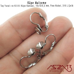 Çelik  5,5 mm (SS25) Taş Yuvalı Kilitli Küpe Kancası / Paket İçeriği 1 Çift