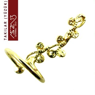 Altın Kaplama Sarmaşık Figürlü Kristal Taşlı Yüzük