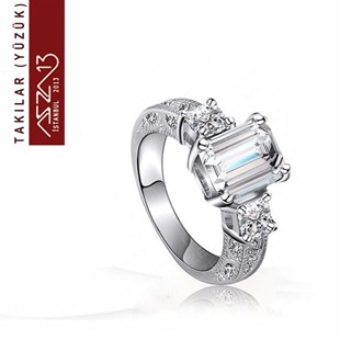 Platinyum Kaplama Zirkon Elmas Taşlı Yüzük