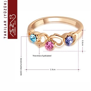 Rose Gold Kaplama Kristal Renkli Taşlı Yüzük
