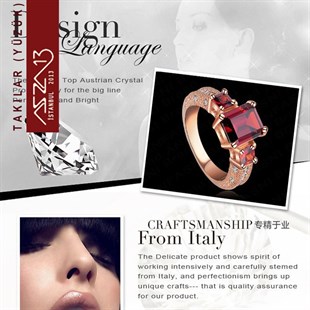 Rose Gold Kaplama Kristal Garnet Taşlı Yüzük