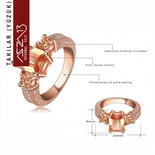 Rose Gold Kaplama Kristal Light Peach Taşlı Yüzük