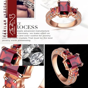 Rose Gold Kaplama Kristal Garnet Taşlı Yüzük