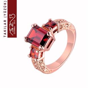 Rose Gold Kaplama Kristal Garnet Taşlı Yüzük