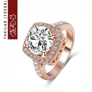 Rose Gold Kaplama Zirkon Elmas Taşlı Yüzük (17 Numara)
