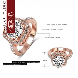 Rose Gold Kaplama Zirkon Elmas Taşlı Yüzük (17 Numara)