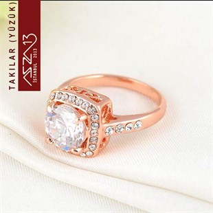 Rose Gold Kaplama Zirkon Elmas Taşlı Yüzük (17 Numara)