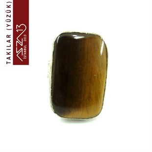 Sterling Gümüş Dikdörtgen Formda Kaplangözü Yüzük