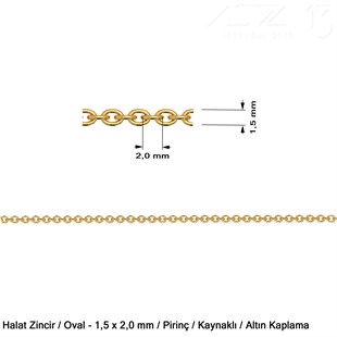 Zincir - Halat Tip - Oval 1,5 mm - Altın Kaplama - Kaynaklı  / 1 Metre