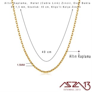 Altın  Kaplama 40 cm - 1,5 mm Pirinç Halat Tip, Klipsli Ortası Açık Kolye Zinciri