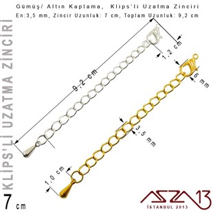 Altın ve Gümüş Kaplama -  7 cm - Klipsli Uzatma Zinciri / 1 Adet