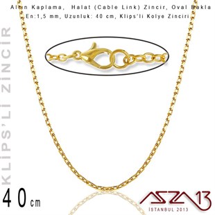 Altın  Kaplama 40 cm - 1,5 mm Pirinç Halat Tip, Klipsli Kolye Zinciri