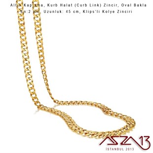 Altın  Kaplama 45 cm - 2,0 mm Pirinç Kurb Halat Tip, Klipsli Kolye Zinciri