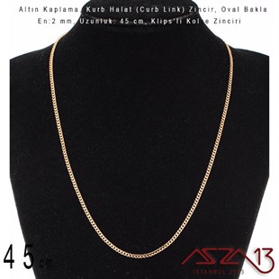 Altın  Kaplama 45 cm - 2,0 mm Pirinç Kurb Halat Tip, Klipsli Kolye Zinciri