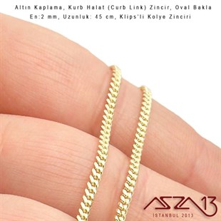 Altın  Kaplama 45 cm - 2,0 mm Pirinç Kurb Halat Tip, Klipsli Kolye Zinciri