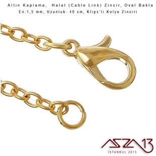 Altın  Kaplama 40 cm - 1,5 mm Pirinç Halat Tip, Klipsli Ortası Açık Kolye Zinciri